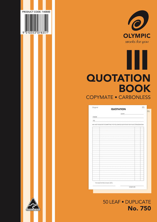 Olympic Quotation Book 750 Carbonless Duplicate 50 Leaf 297 x 210mm