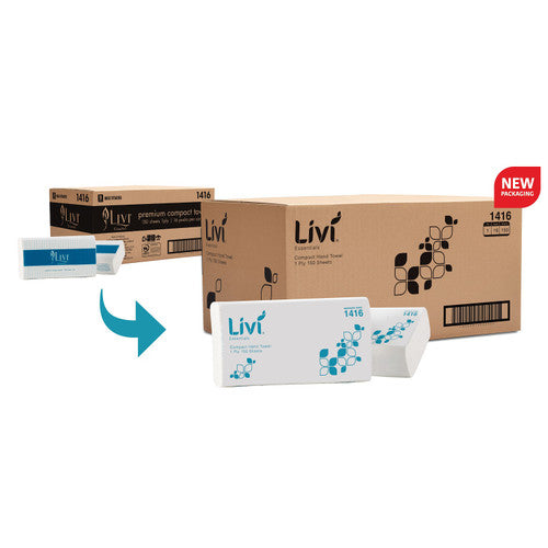 Livi 1416 Essentials Compact Towel 1 Ply 150 Sheets Carton 16