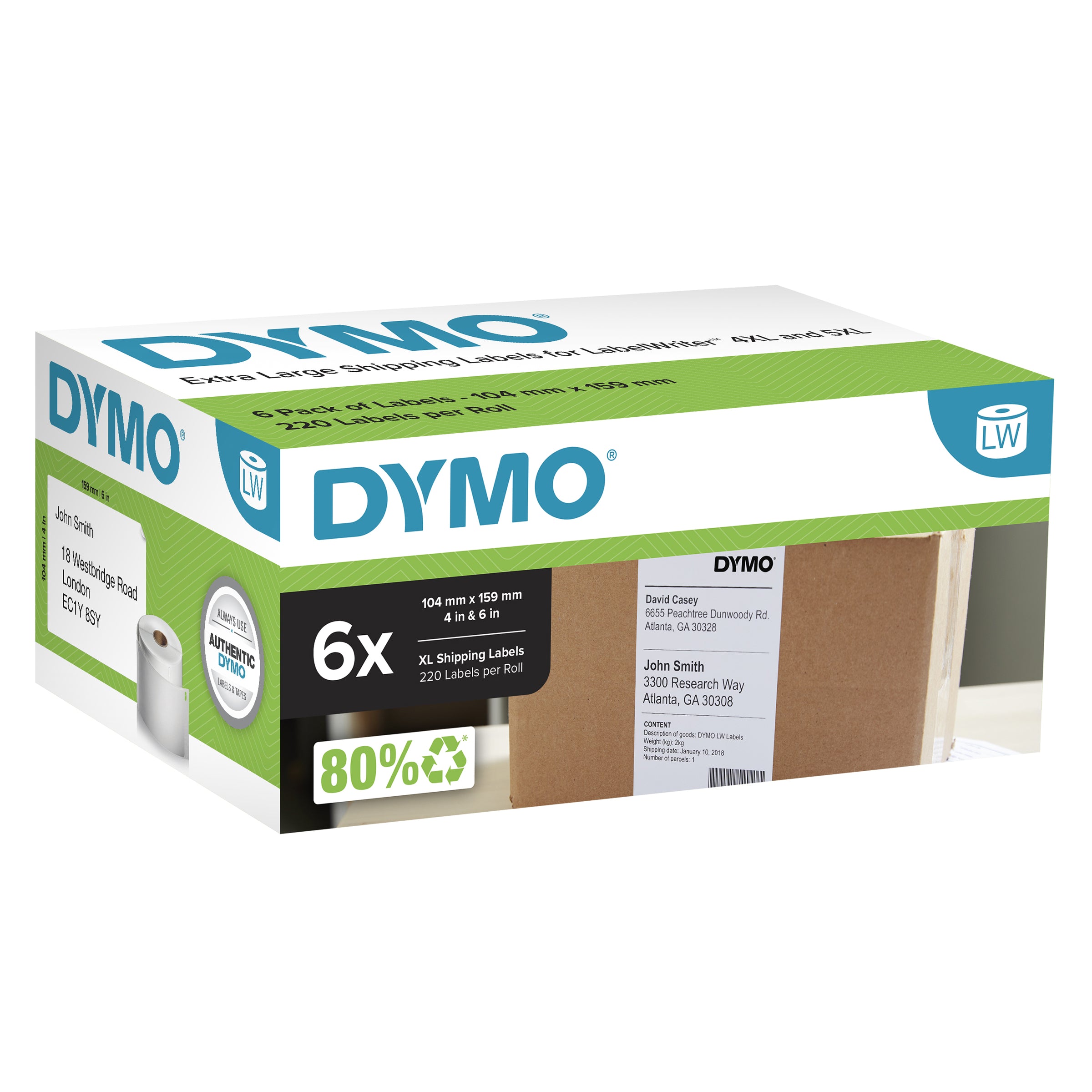 Dymo LabelWriter Extra Large Shipping Labels 104mm x 159mm 6 Rolls - 3D view