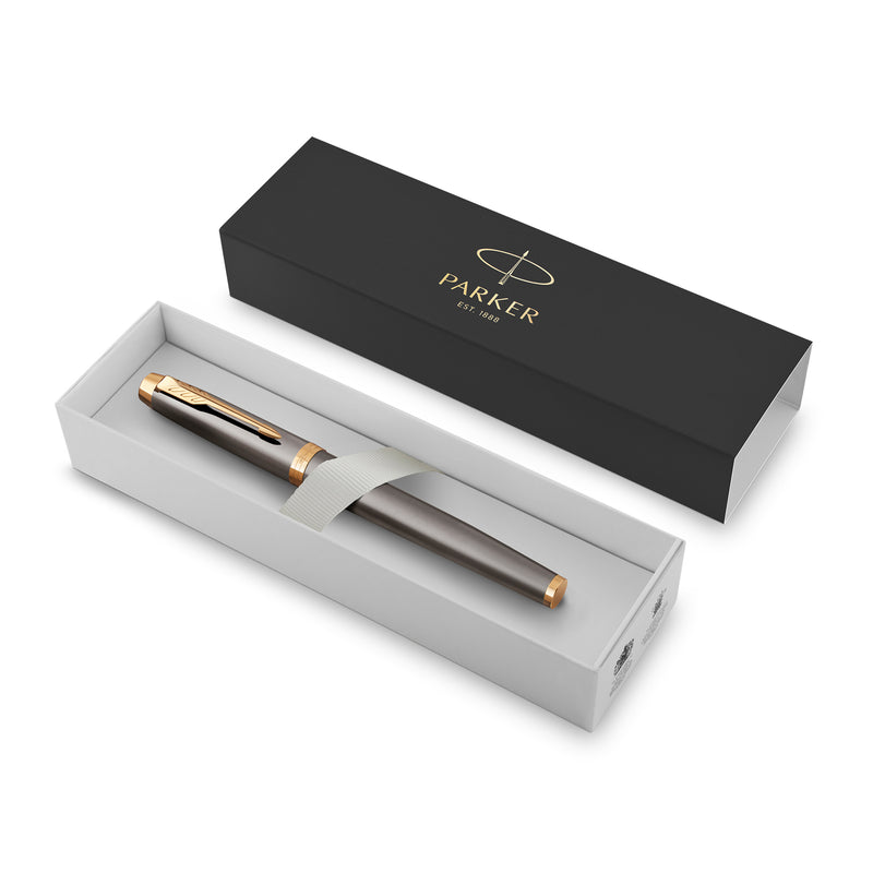 Parker IM Fountain Pen Grey Lacquer and Gold Trim Medium Nib