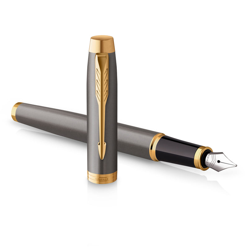 Parker IM Fountain Pen Grey Lacquer and Gold Trim Medium Nib