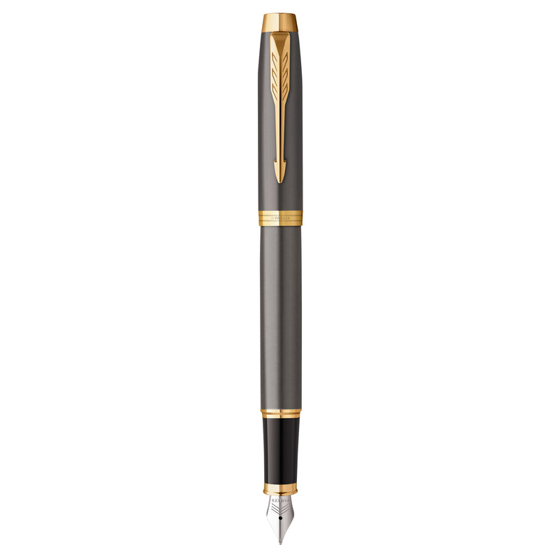 Parker IM Fountain Pen Grey Lacquer and Gold Trim Medium Nib