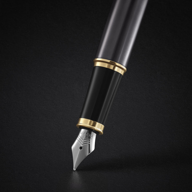Parker IM Fountain Pen Grey Lacquer and Gold Trim Medium Nib