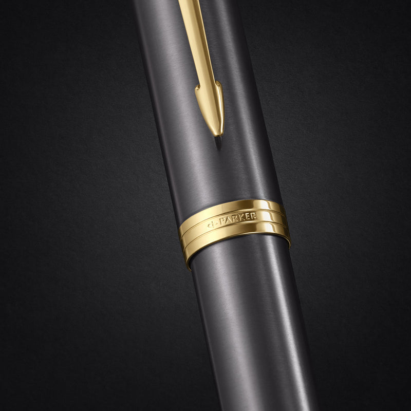 Parker IM Fountain Pen Grey Lacquer and Gold Trim Medium Nib