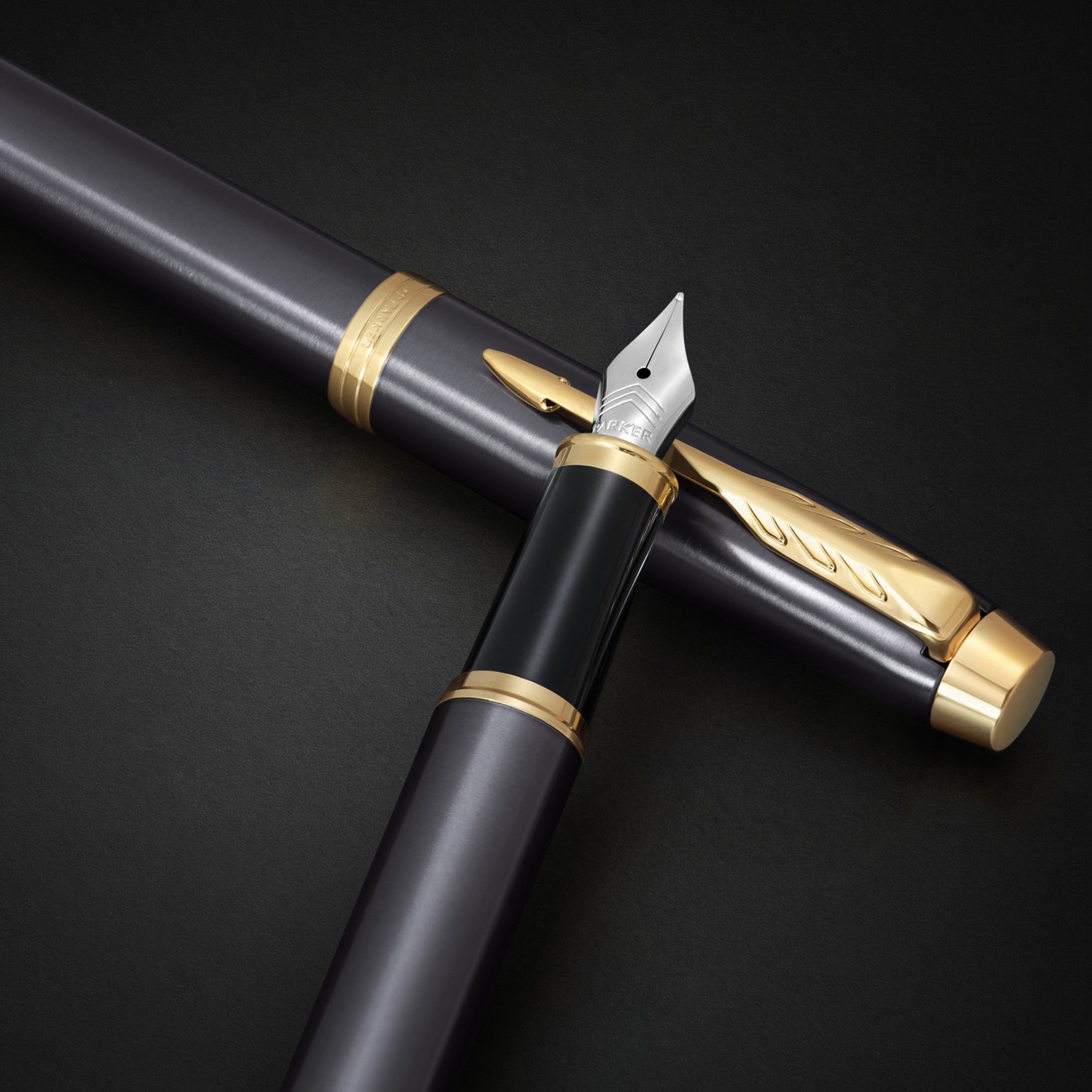 Parker IM Fountain Pen Grey Lacquer and Gold Trim Medium Nib