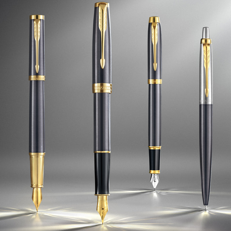 Parker IM Fountain Pen Grey Lacquer and Gold Trim Medium Nib