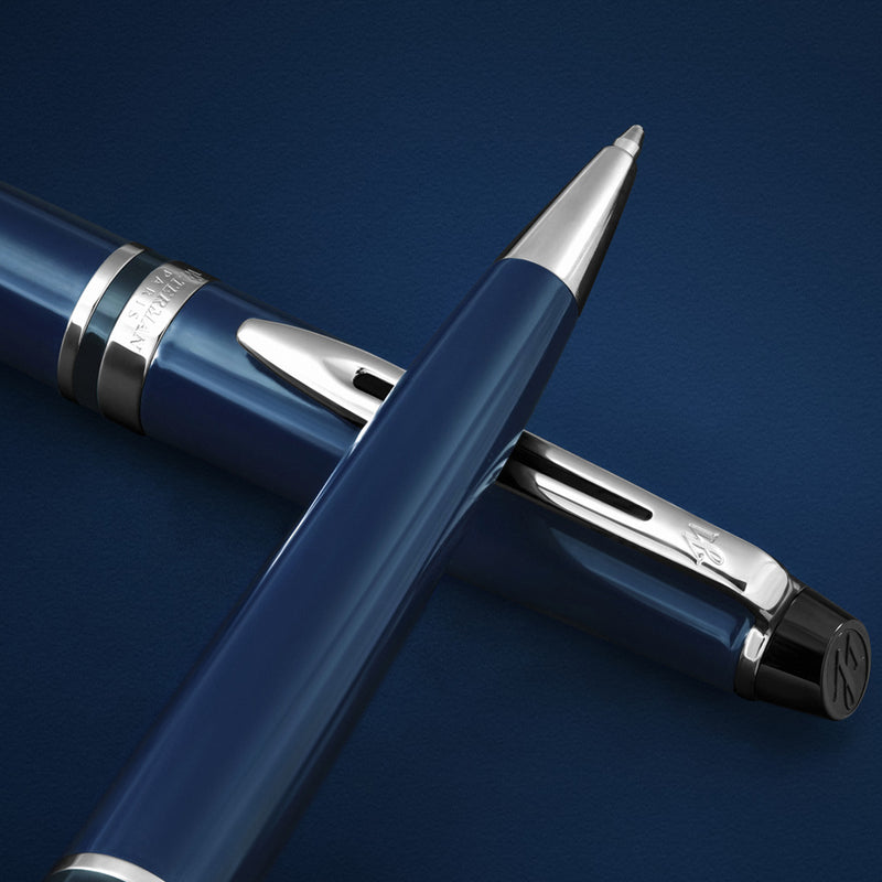 Waterman Expert Blue Lacquer Chrome Trim Ballpoint Medium Tip