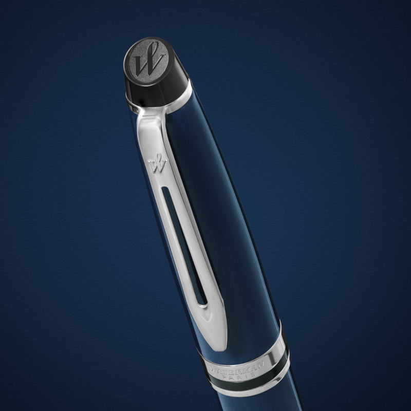 Waterman Expert Blue Lacquer Chrome Trim Ballpoint Medium Tip