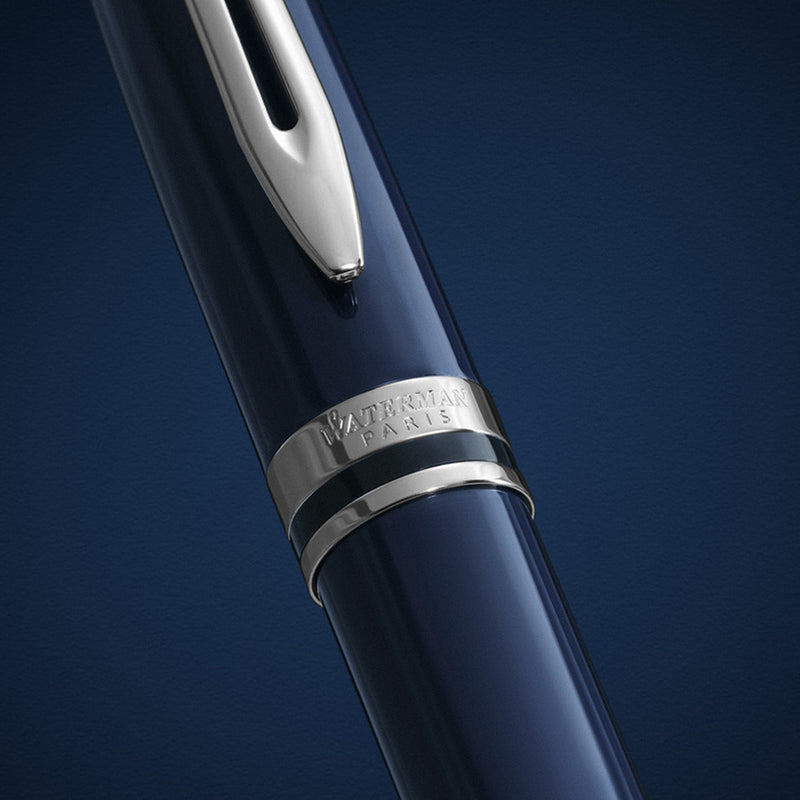 Waterman Expert Blue Lacquer Chrome Trim Ballpoint Medium Tip