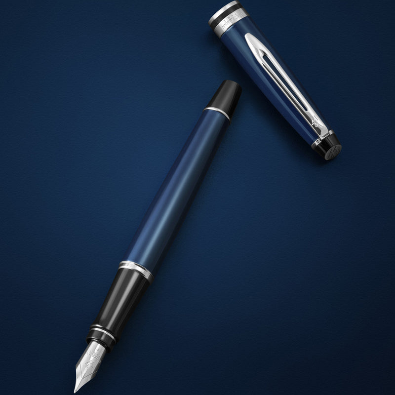 Waterman Expert Blue Lacquer Fountain Pen Medium Nib