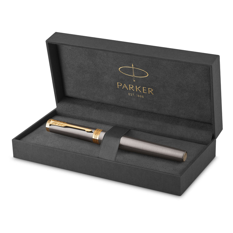 Parker Ingenuity Fountain Pen Grey Lacquer and Gold Trim Fine Nib