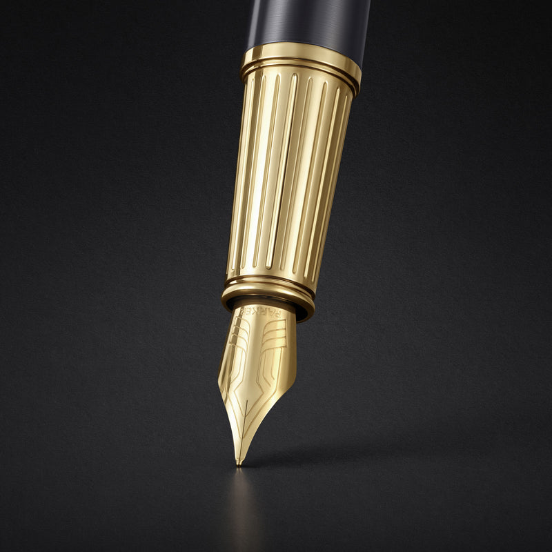 Parker Ingenuity Fountain Pen Grey Lacquer and Gold Trim Fine Nib