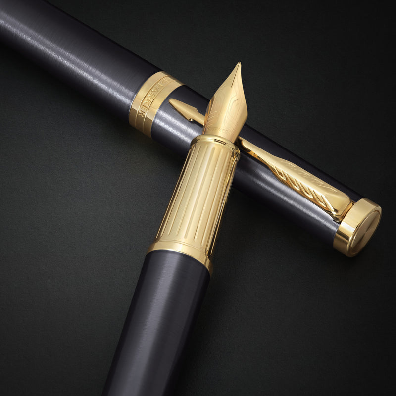 Parker Ingenuity Fountain Pen Grey Lacquer and Gold Trim Fine Nib