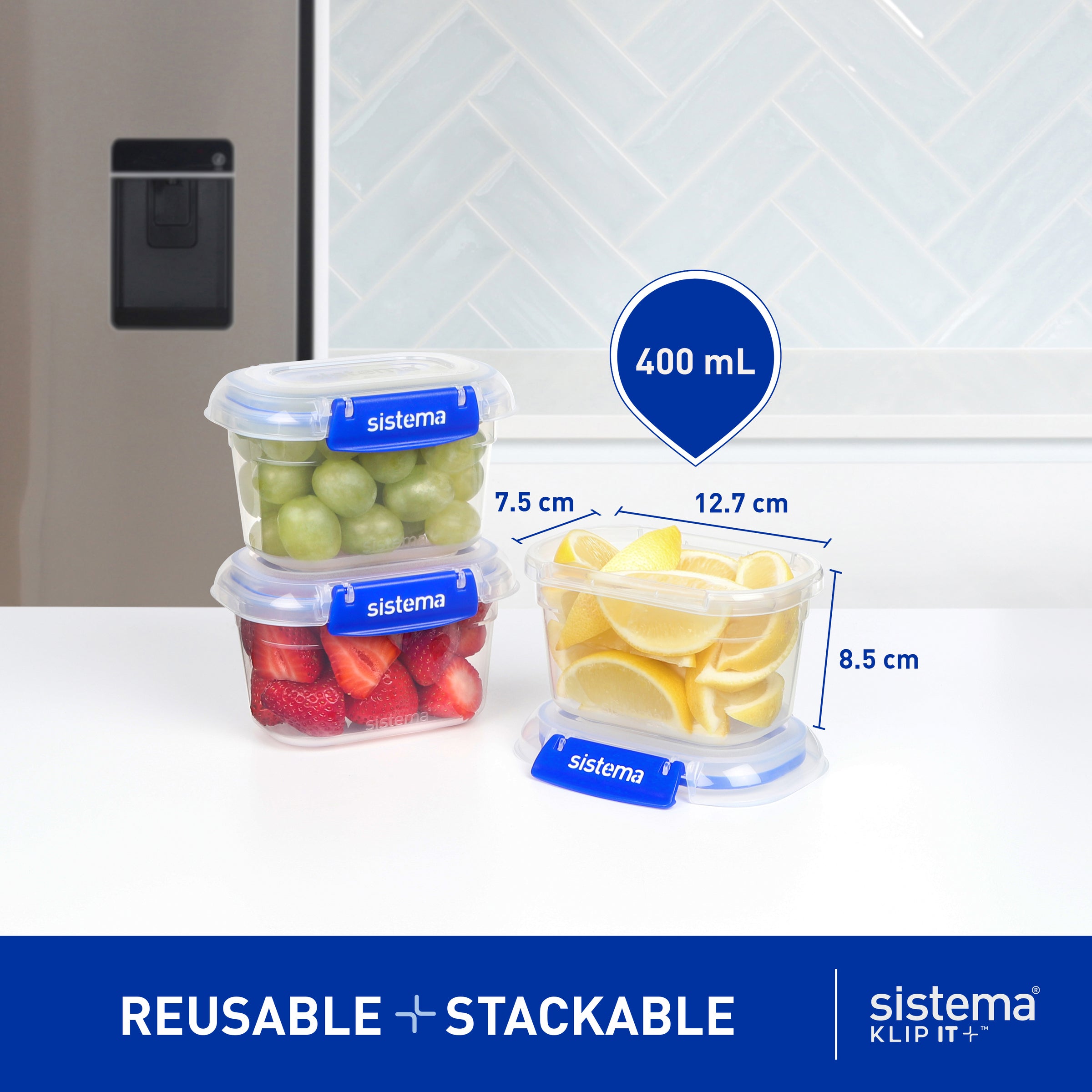 Sistema Klip It Plus 400ml container clips locked, in use