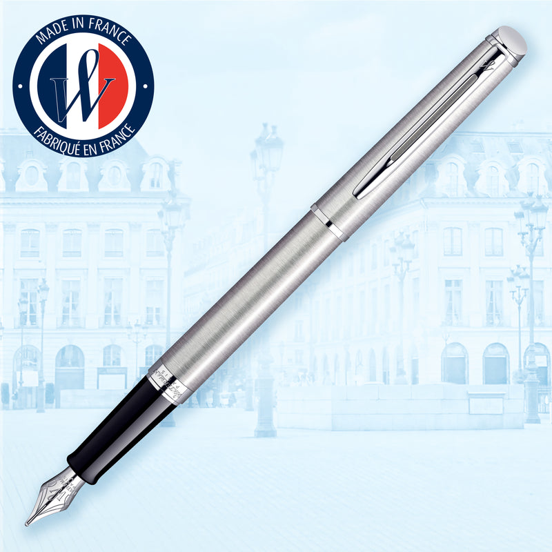 Waterman Hemisphere Stainless Steel Chrome Trim Fountain Pen in Box