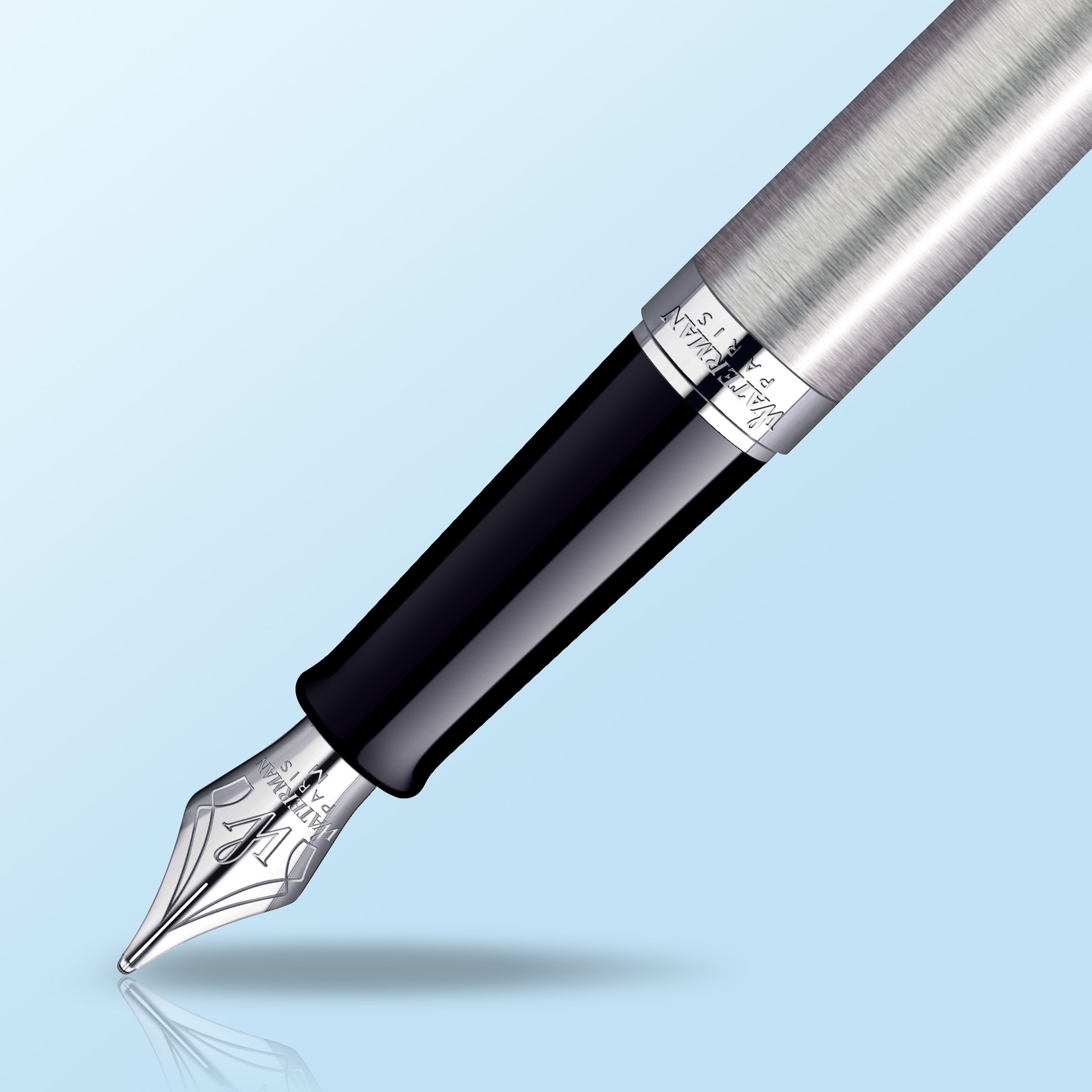 Waterman Hemisphere Stainless Steel Chrome Trim Fountain Pen in Box