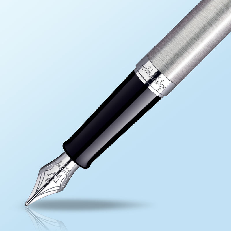 Waterman Hemisphere Stainless Steel Chrome Trim Fountain Pen in Box
