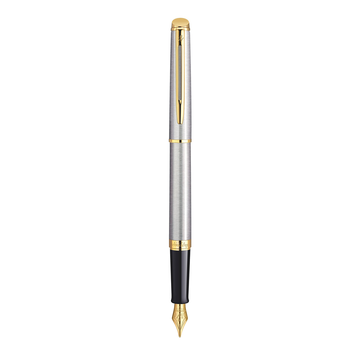 Waterman Hemisphere Stainless Steel Gold Trim Fountain Pen in Box