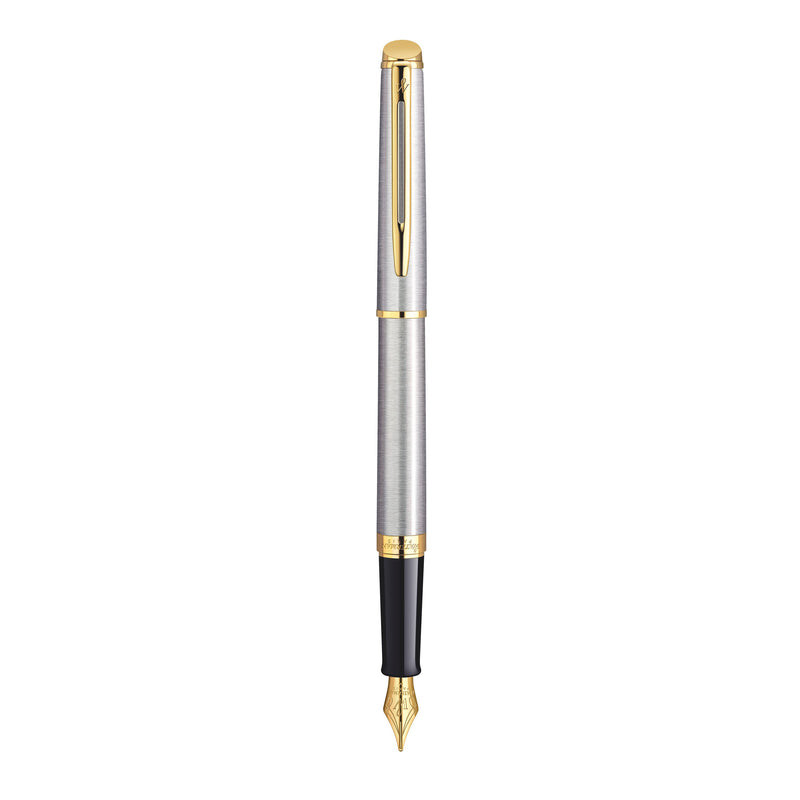 Waterman Hemisphere Stainless Steel Gold Trim Fountain Pen in Box