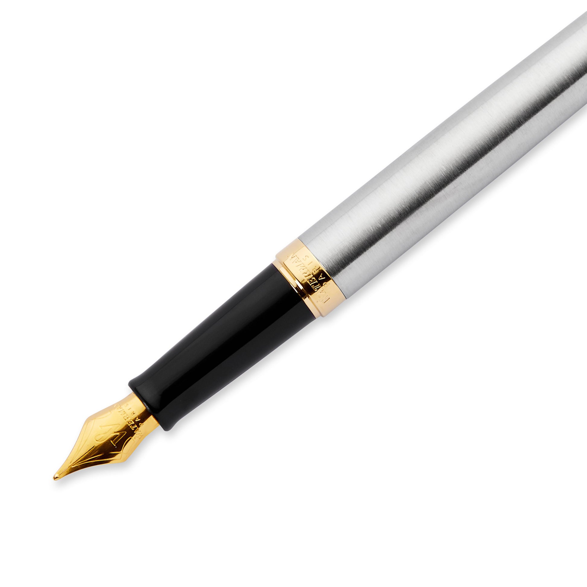 Waterman Hemisphere Stainless Steel Gold Trim Fountain Pen in Box