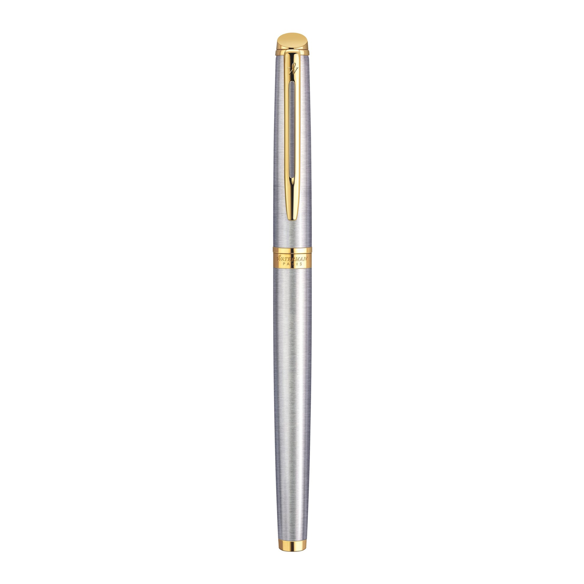 Waterman Hemisphere Stainless Steel Gold Trim Fountain Pen in Box