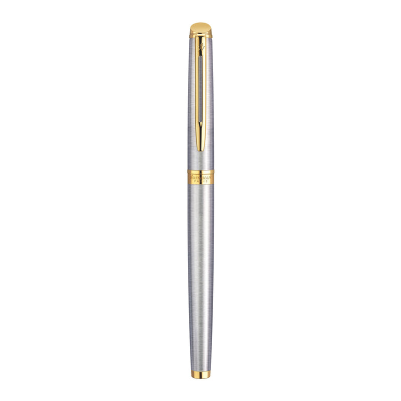 Waterman Hemisphere Stainless Steel Gold Trim Fountain Pen in Box