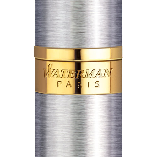 Waterman Hemisphere Stainless Steel Gold Trim Fountain Pen in Box