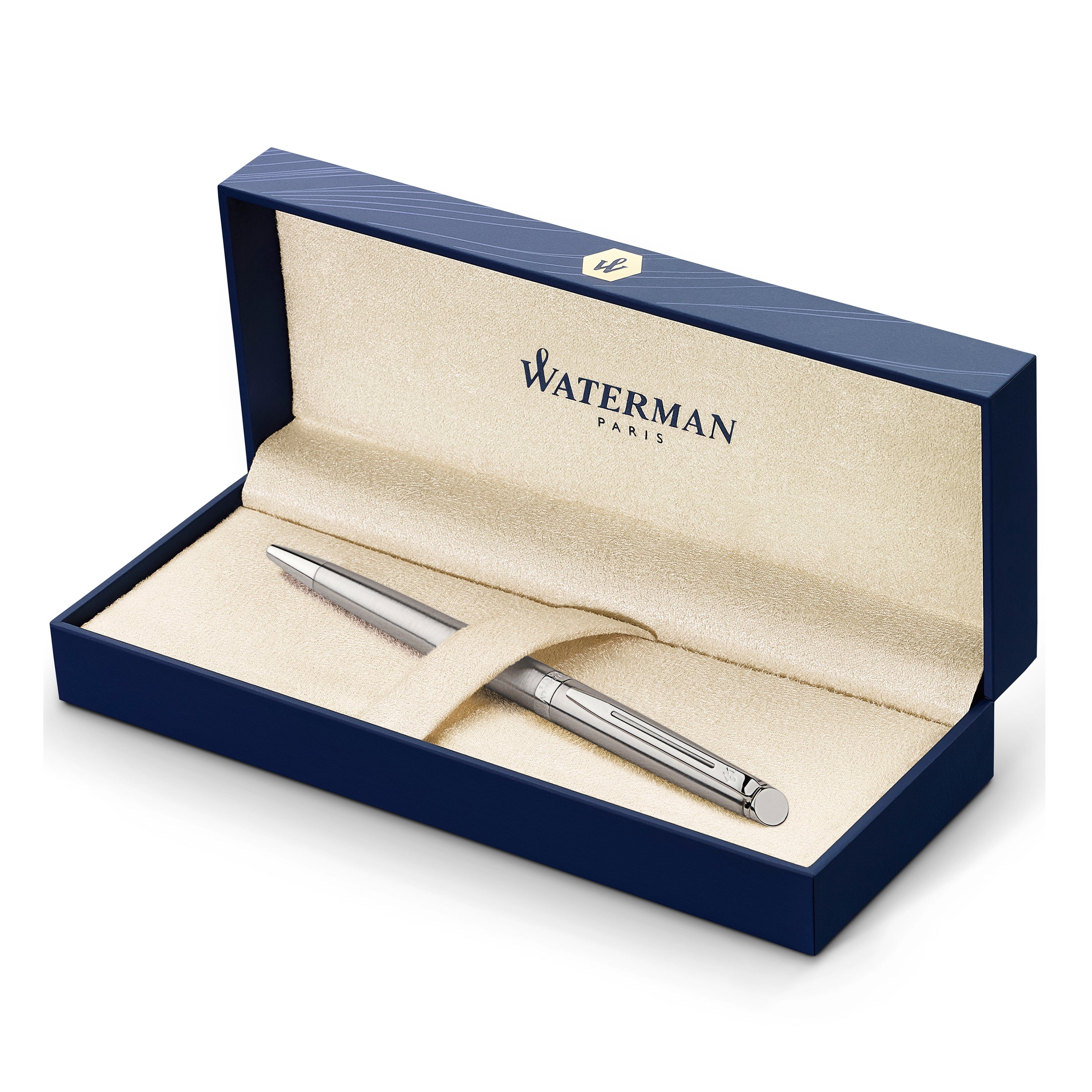 Waterman Hemisphere Stainless Steel Chrome Trim Ballpoint Pen in Box