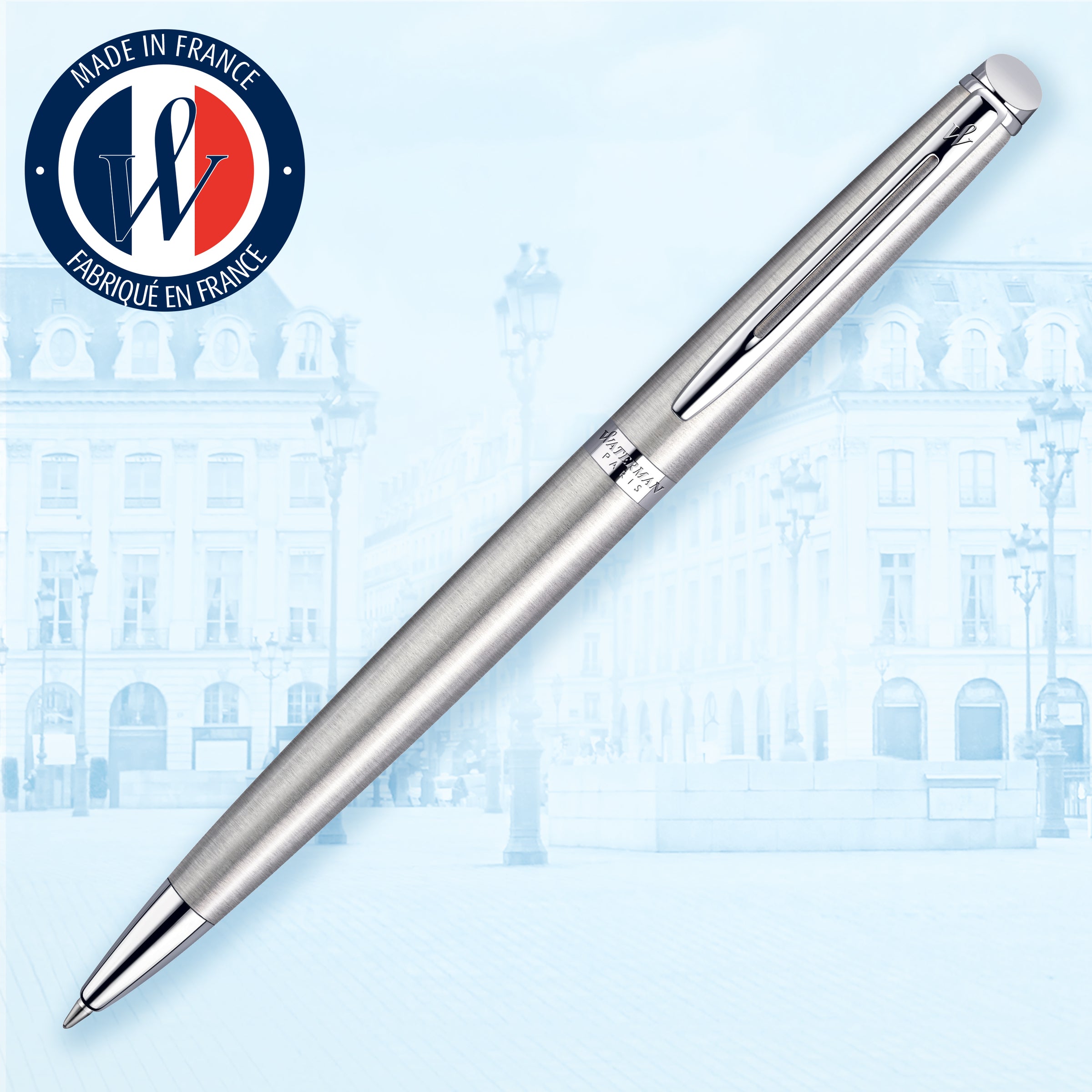 Waterman Hemisphere Stainless Steel Chrome Trim Ballpoint Pen in Box
