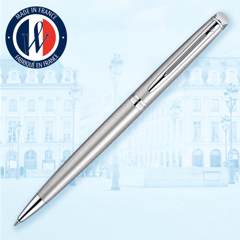 Waterman Hemisphere Stainless Steel Chrome Trim Ballpoint Pen in Box
