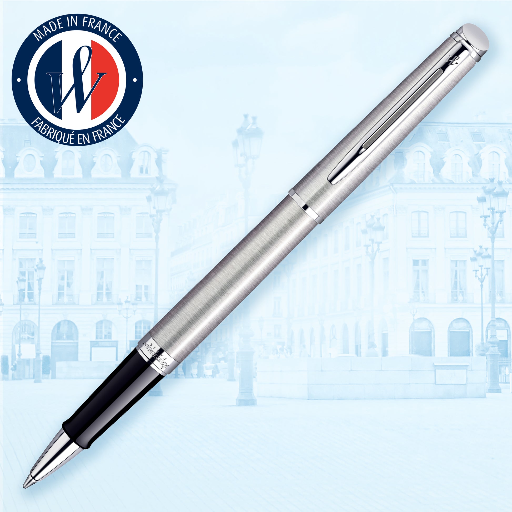 Waterman Hemisphere Stainless Steel Chrome Trim Rollerball Pen in Box