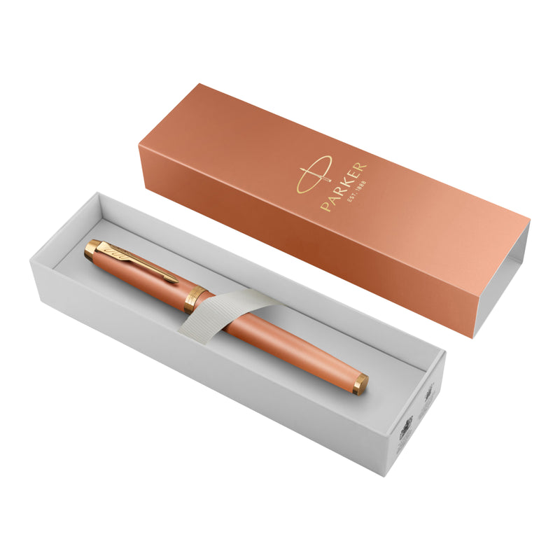 Parker IM Writing Rituals Fountain Pen Orange Lacquer and Gold Trim Medium Nib