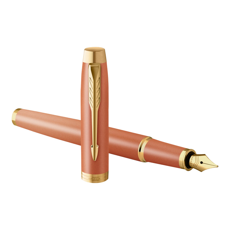 Parker IM Writing Rituals Fountain Pen Orange Lacquer and Gold Trim Medium Nib