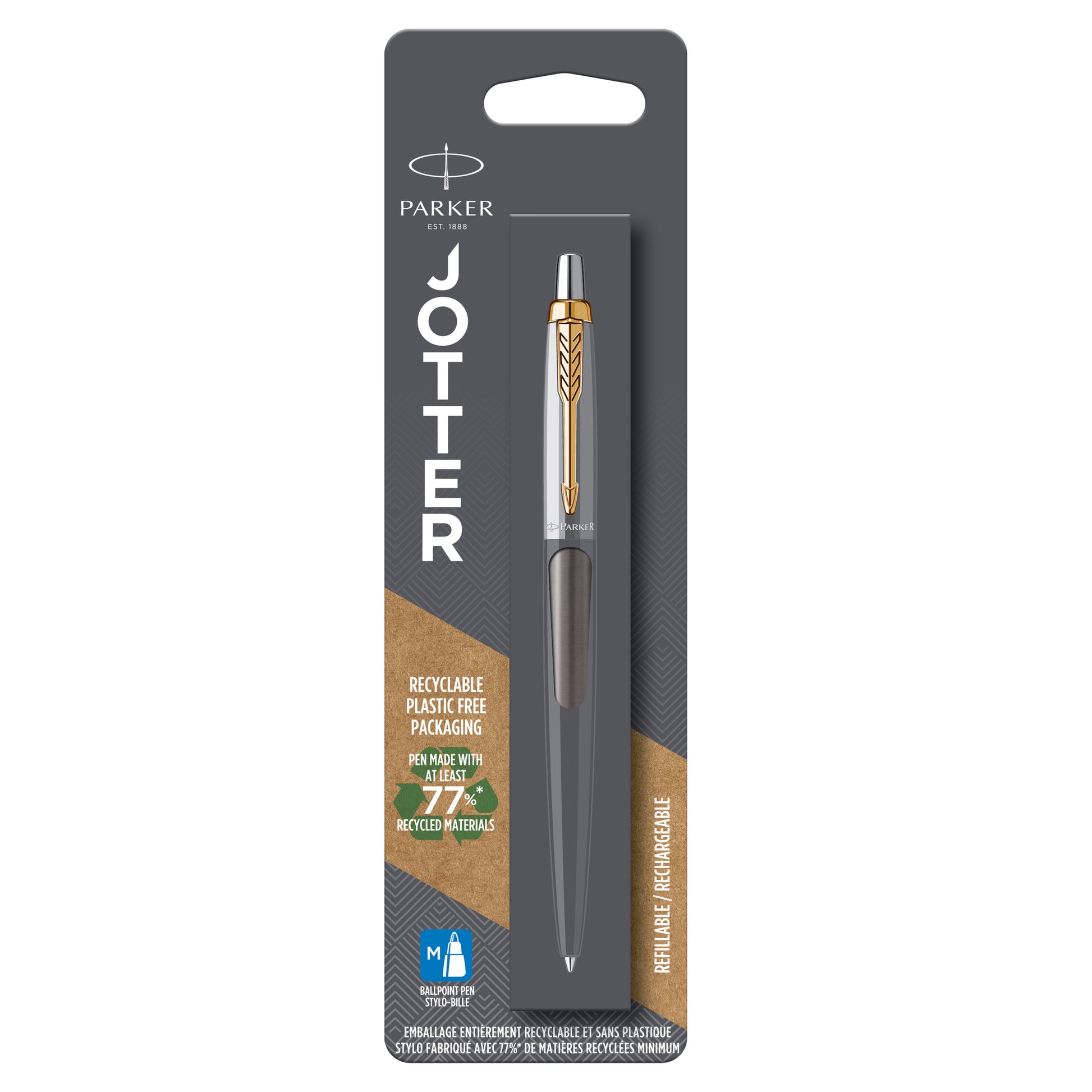 Parker Jotter Ballpoint Pen Grey Lacquer with Gold Trim Medium Tip
