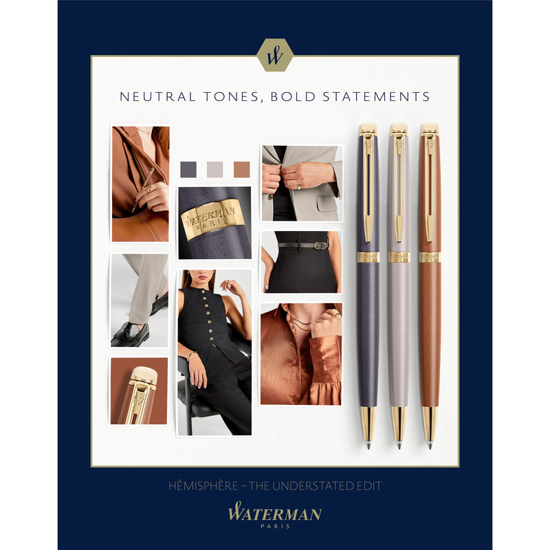 Waterman Hemisphere Metallic Black Gold Trim Ballpoint Pen Medium