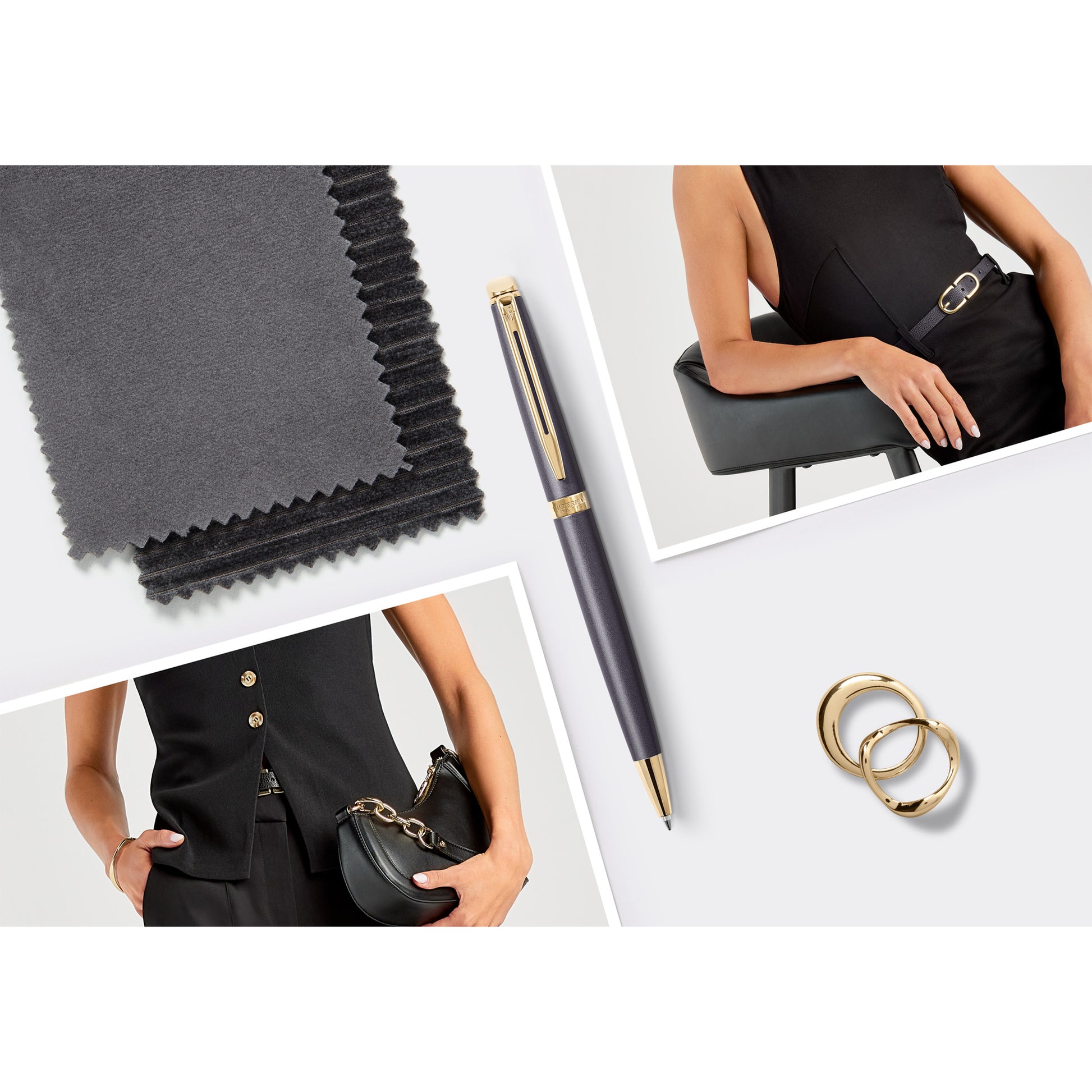 Waterman Hemisphere Metallic Black Gold Trim Ballpoint Pen Medium