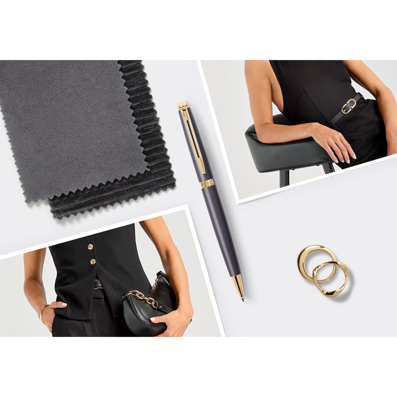 Waterman Hemisphere Metallic Black Gold Trim Ballpoint Pen Medium