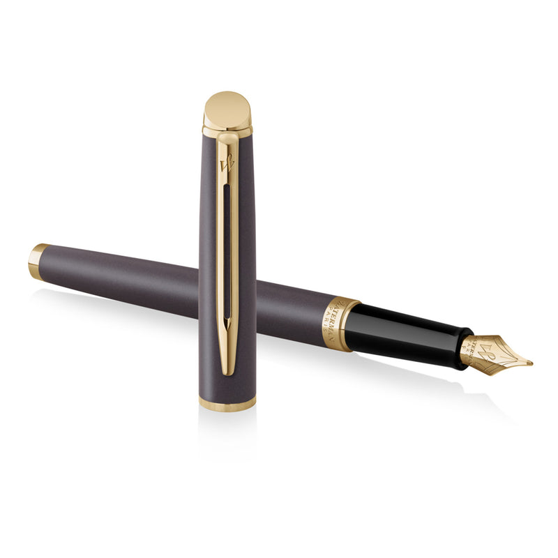 Waterman Hemisphere Metallic Black Gold Trim Fountain Pen Medium Nib