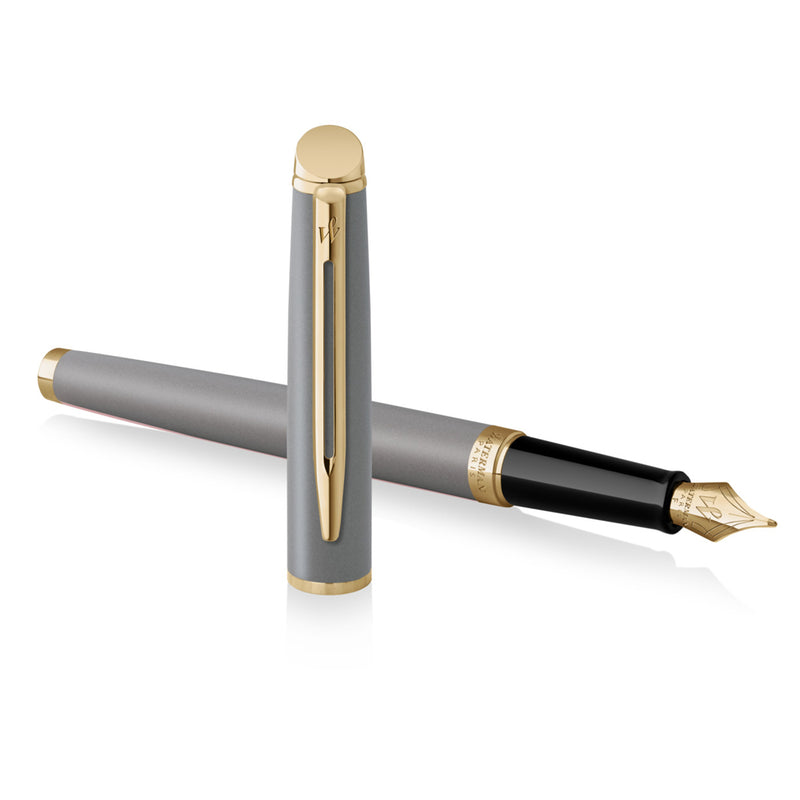 Waterman Hemisphere Metallic Grey Gold Trim Fountain Pen Medium Nib