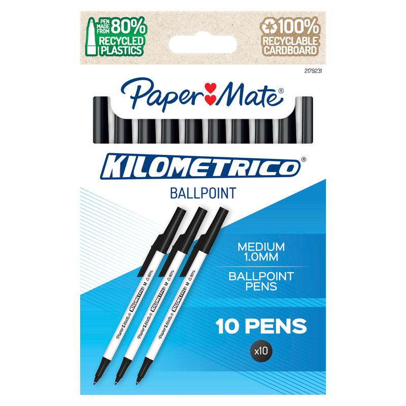 Papermate Kilometrico Ballpoint Pen 1.0mm Black Pack 10 Box of 12