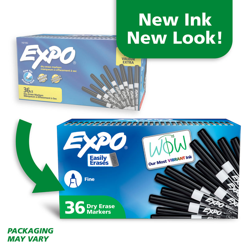 Expo Low Odour Dry Erase Whiteboard Markers Fine Tip Black Box 36