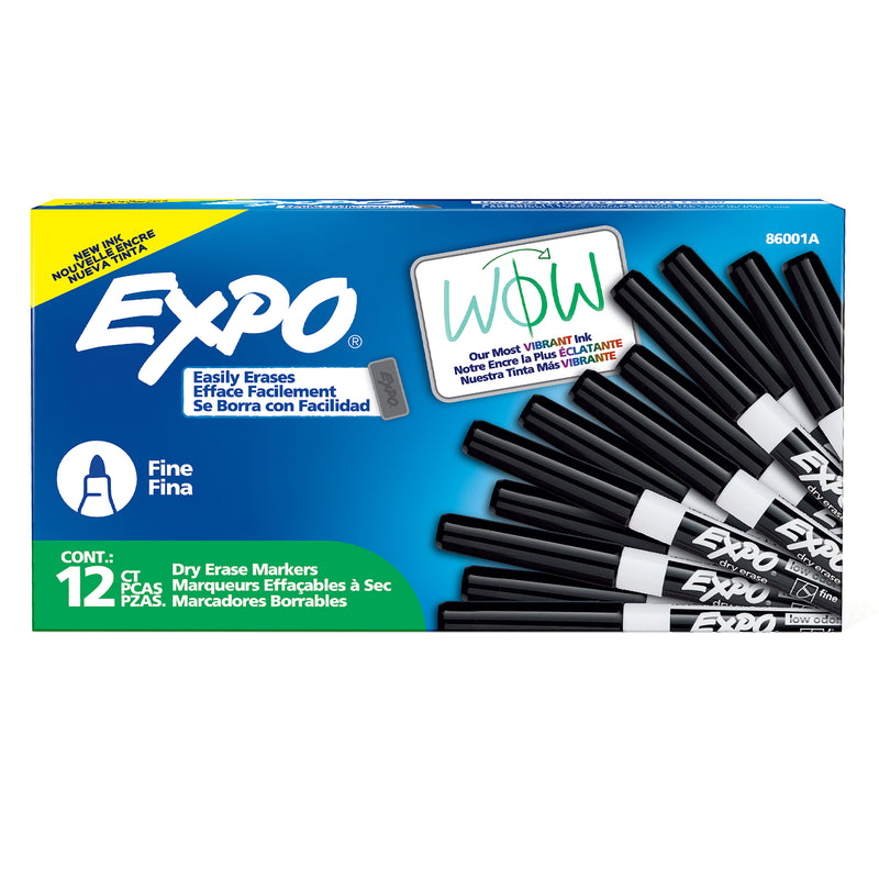 Expo 86001 Low Odour Dry Erase Markers Fine Tip Black Box 12