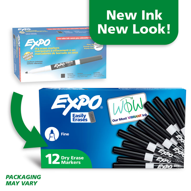 Expo 86001 Low Odour Dry Erase Markers Fine Tip Black Box 12