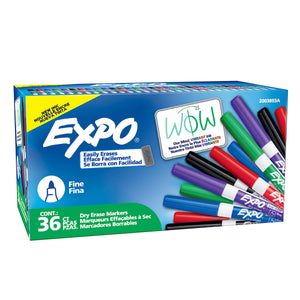 Expo Low Odour Dry Erase Whiteboard Markers Fine Tip Assorted Box 36
