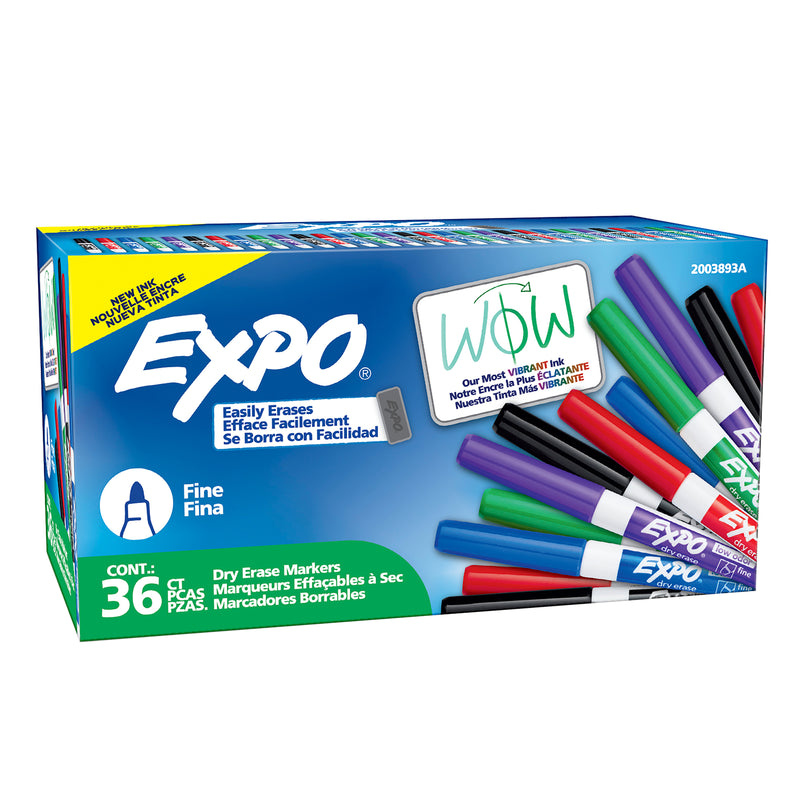 Expo Low Odour Dry Erase Whiteboard Markers Fine Tip Assorted Box 36