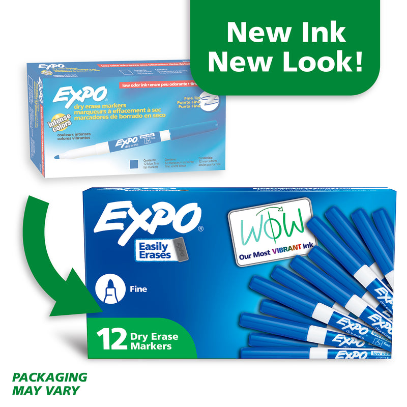 Expo 86003 Low Odour Dry Erase Markers Fine Tip Blue Box 12