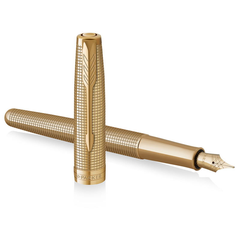 Parker Sonnet Cisele Fountain Pen Golden Gold Trim Fine Nib