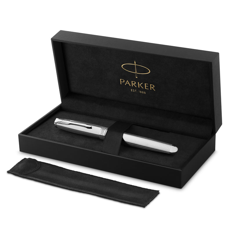 Parker Sonnet Cisele Fountain Pen Palladium Chrome Trim Fine Nib