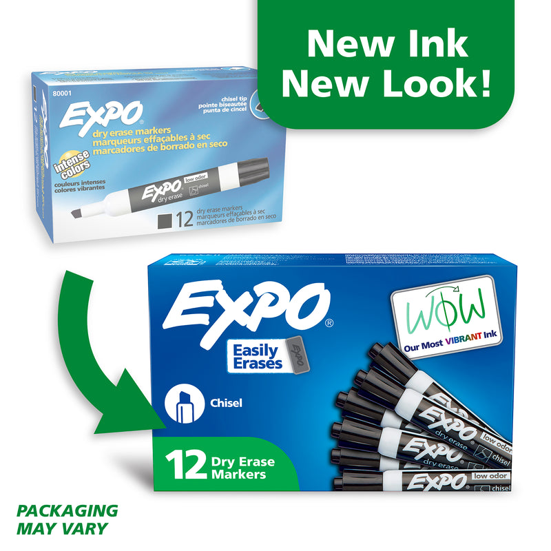 Expo Whiteboard Marker Black In Chisel Tip Box Of 12