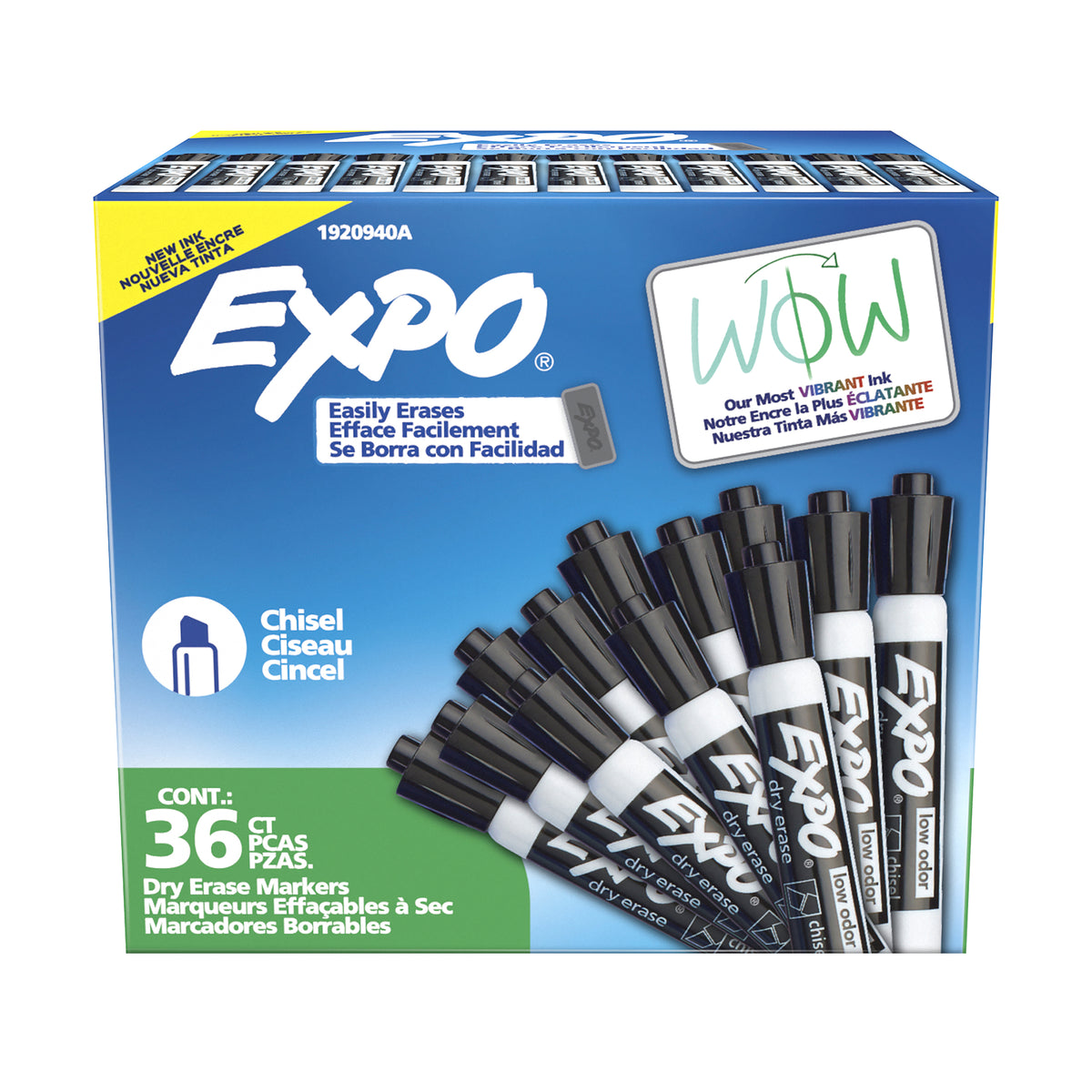 Expo Low Odour Dry Erase Whiteboard Markers Chisel Tip Black Box 36